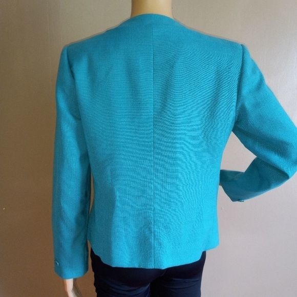 Dimension V petite 80s vtg aqua vneck blazer - Picture 2 of 7